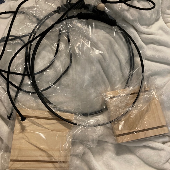 Boho Macrame Plant Hanger with Wood Base - pair - NEW - Picture 3 of 4